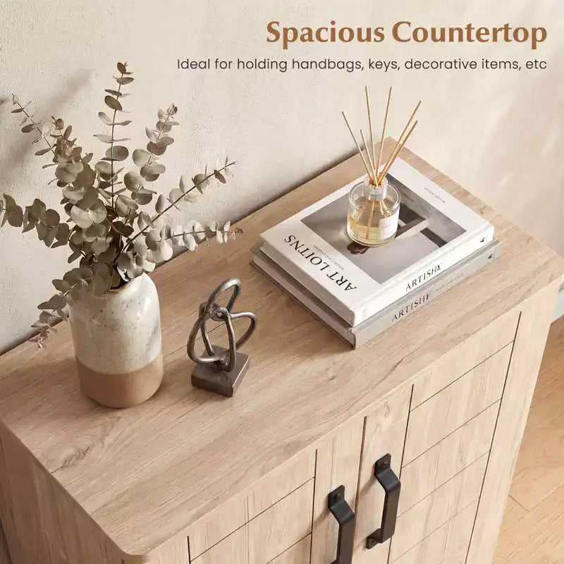 5-Tier Shoe Storage Cabinet with 2 Doors, Removable Shelves & Ventilation, Brown/Natural Oak