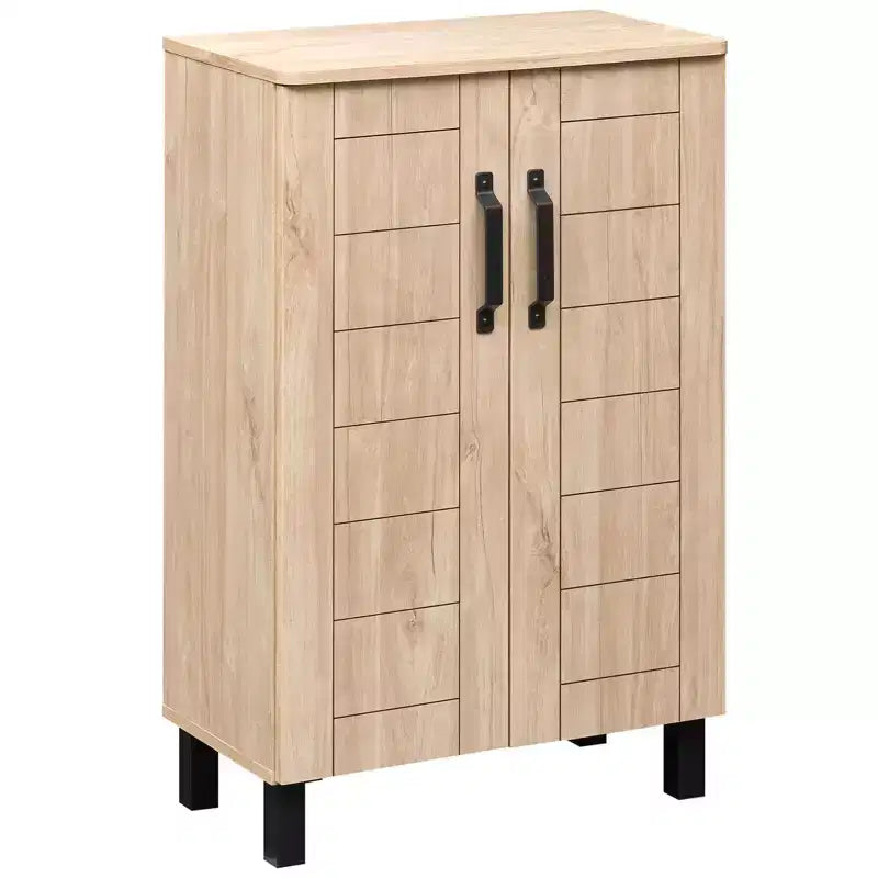 5-Tier Shoe Storage Cabinet with 2 Doors, Removable Shelves & Ventilation, Brown/Natural Oak