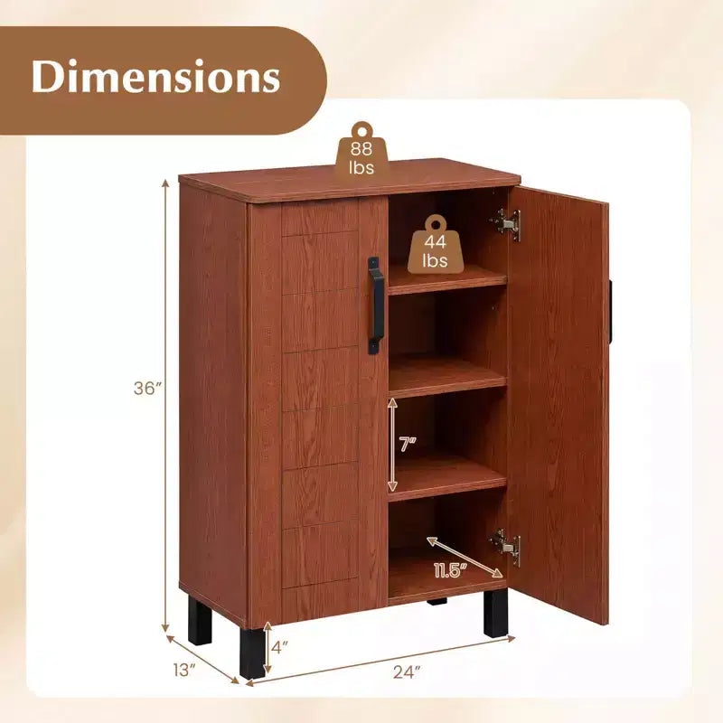 5-Tier Shoe Storage Cabinet with 2 Doors, Removable Shelves & Ventilation, Brown/Natural Oak