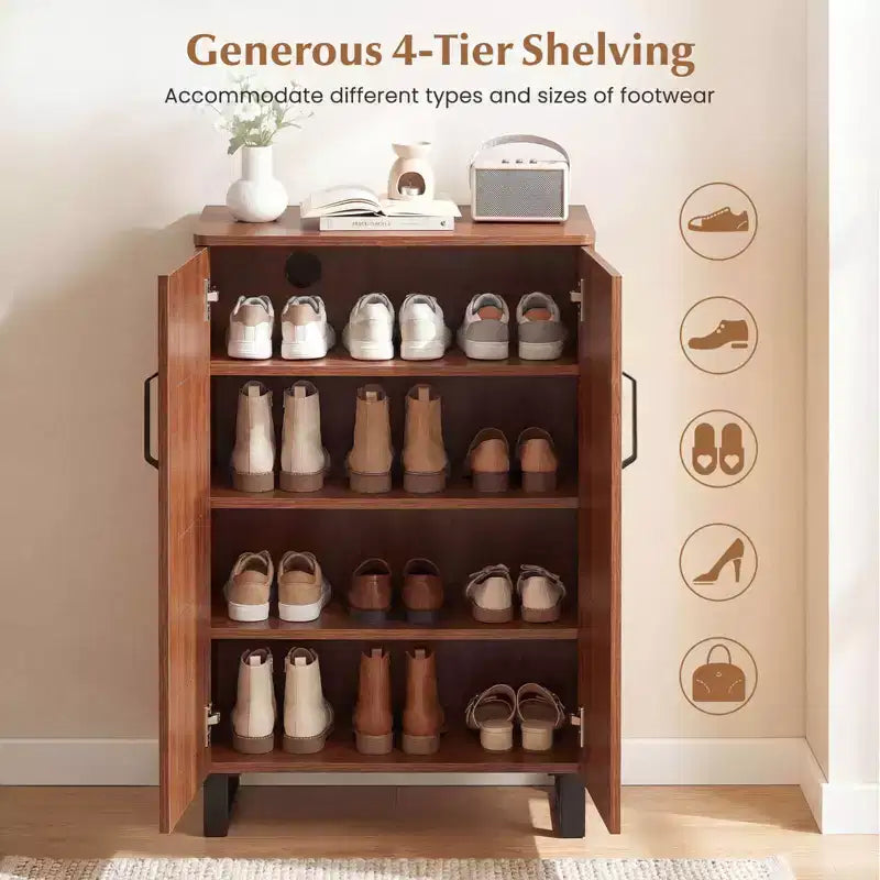 5-Tier Shoe Storage Cabinet with 2 Doors, Removable Shelves & Ventilation, Brown/Natural Oak