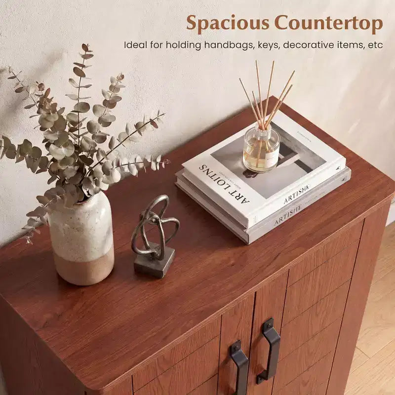5-Tier Shoe Storage Cabinet with 2 Doors, Removable Shelves & Ventilation, Brown/Natural Oak