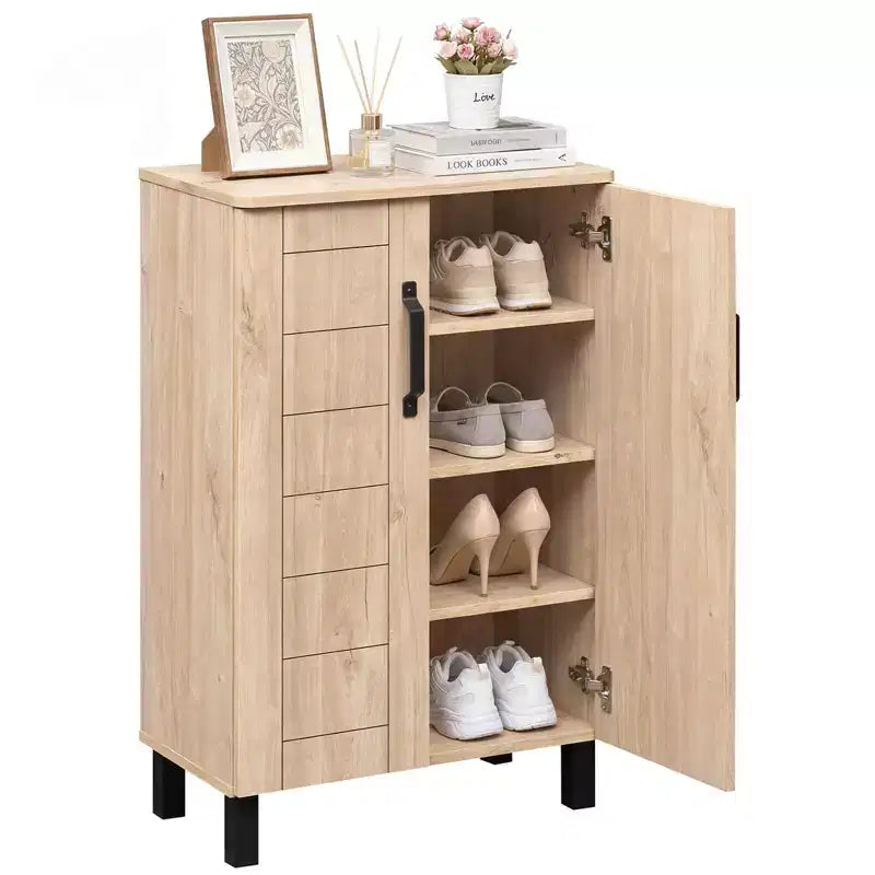5-Tier Shoe Storage Cabinet with 2 Doors, Removable Shelves & Ventilation, Brown/Natural Oak