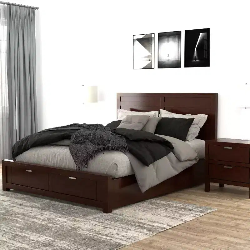 2-Drawer Nightstand in Cappuccino, Fully Assembled Wood Bedside Table