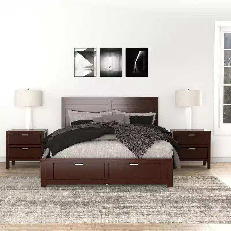 2-Drawer Nightstand in Cappuccino, Fully Assembled Wood Bedside Table