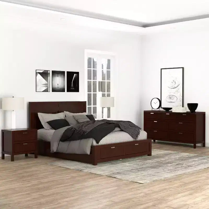 2-Drawer Nightstand in Cappuccino, Fully Assembled Wood Bedside Table