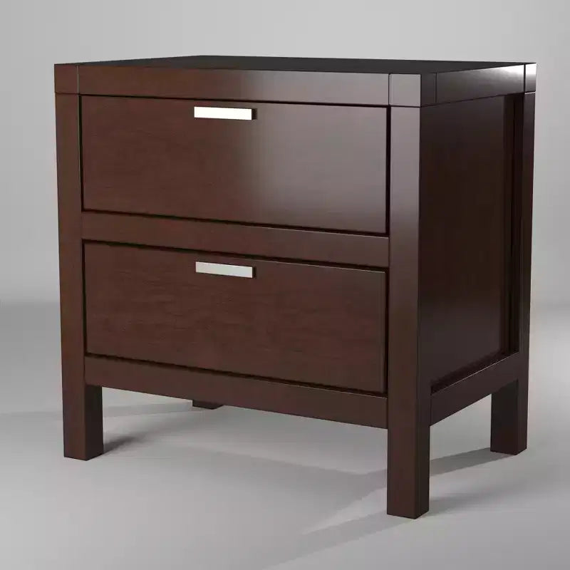 2-Drawer Nightstand in Cappuccino, Fully Assembled Wood Bedside Table