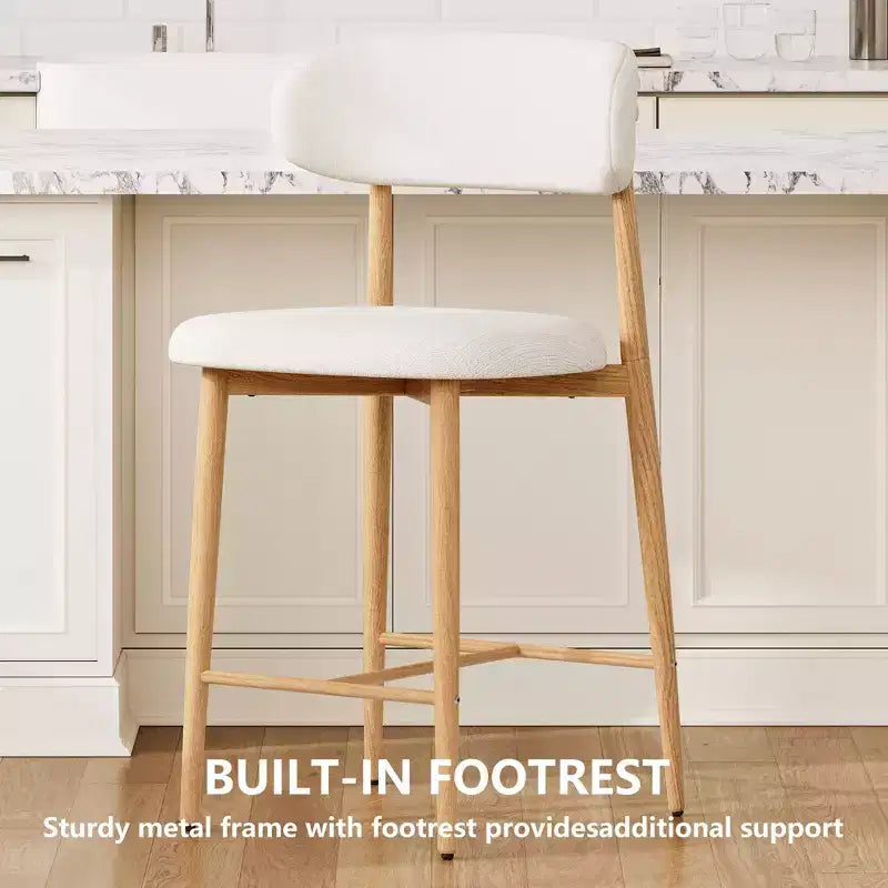 Set of 2 Counter Height Bar Stools with Upholstered Seat & Metal Legs, 26.3" Modern Kitchen Island Chairs