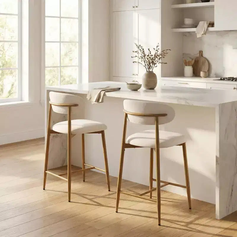 Set of 2 Counter Height Bar Stools with Upholstered Seat & Metal Legs, 26.3" Modern Kitchen Island Chairs