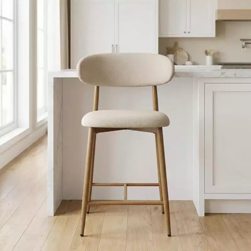 Set of 2 Counter Height Bar Stools with Upholstered Seat & Metal Legs, 26.3" Modern Kitchen Island Chairs