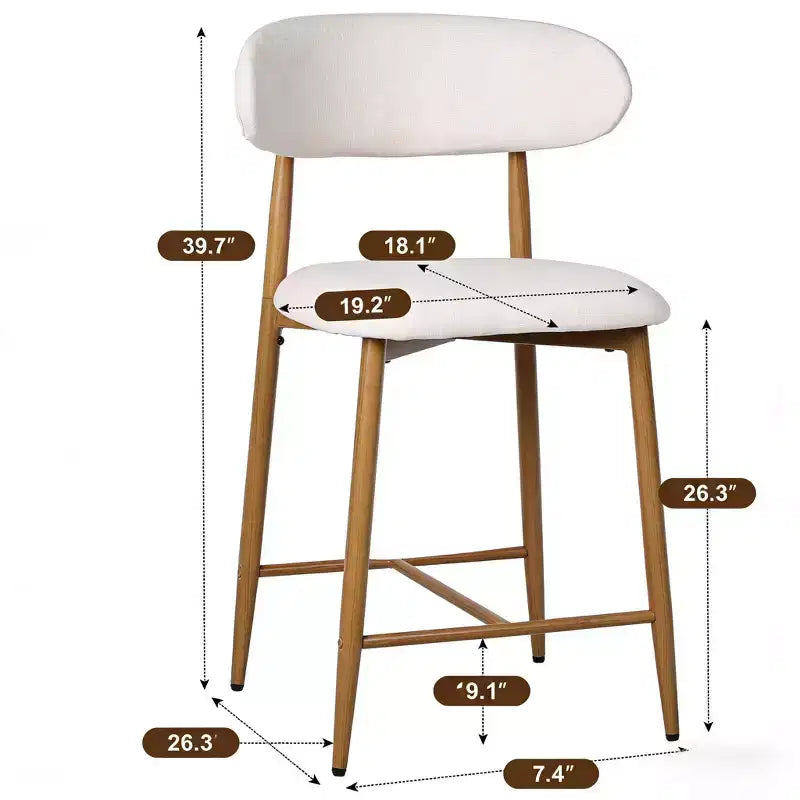Set of 2 Counter Height Bar Stools with Upholstered Seat & Metal Legs, 26.3" Modern Kitchen Island Chairs