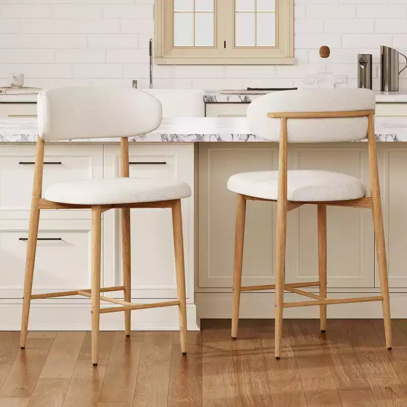 Set of 2 Counter Height Bar Stools with Upholstered Seat & Metal Legs, 26.3" Modern Kitchen Island Chairs
