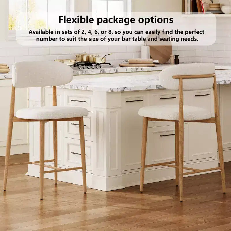 Set of 2 Counter Height Bar Stools with Upholstered Seat & Metal Legs, 26.3" Modern Kitchen Island Chairs