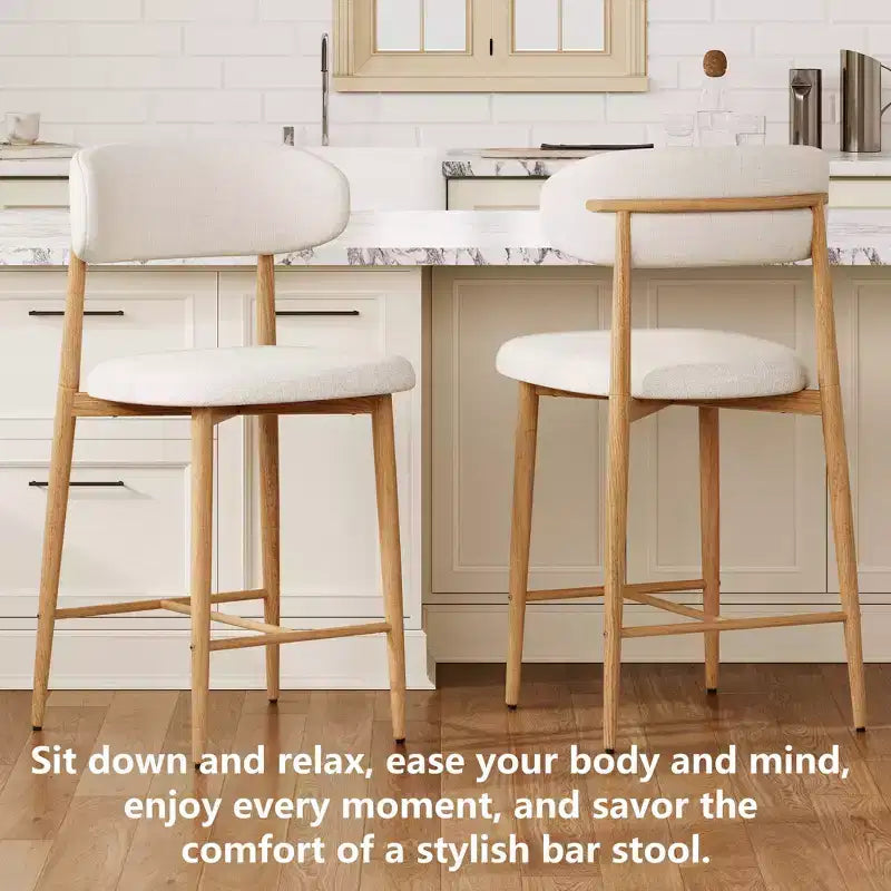 Set of 2 Counter Height Bar Stools with Upholstered Seat & Metal Legs, 26.3" Modern Kitchen Island Chairs
