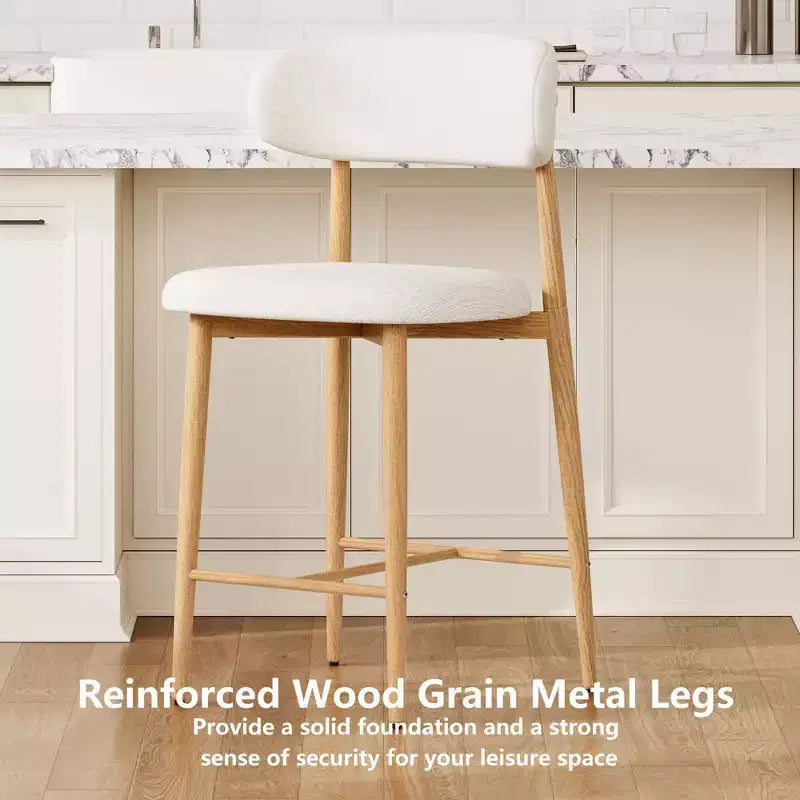 Set of 2 Counter Height Bar Stools with Upholstered Seat & Metal Legs, 26.3" Modern Kitchen Island Chairs