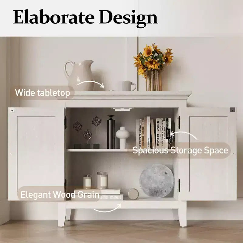 Farmhouse Storage Cabinet with Rattan Doors, Accent Buffet Sideboard with Adjustable Shelf