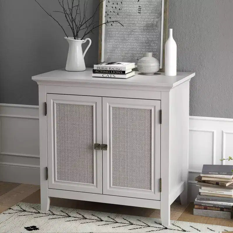 Farmhouse Storage Cabinet with Rattan Doors, Accent Buffet Sideboard with Adjustable Shelf