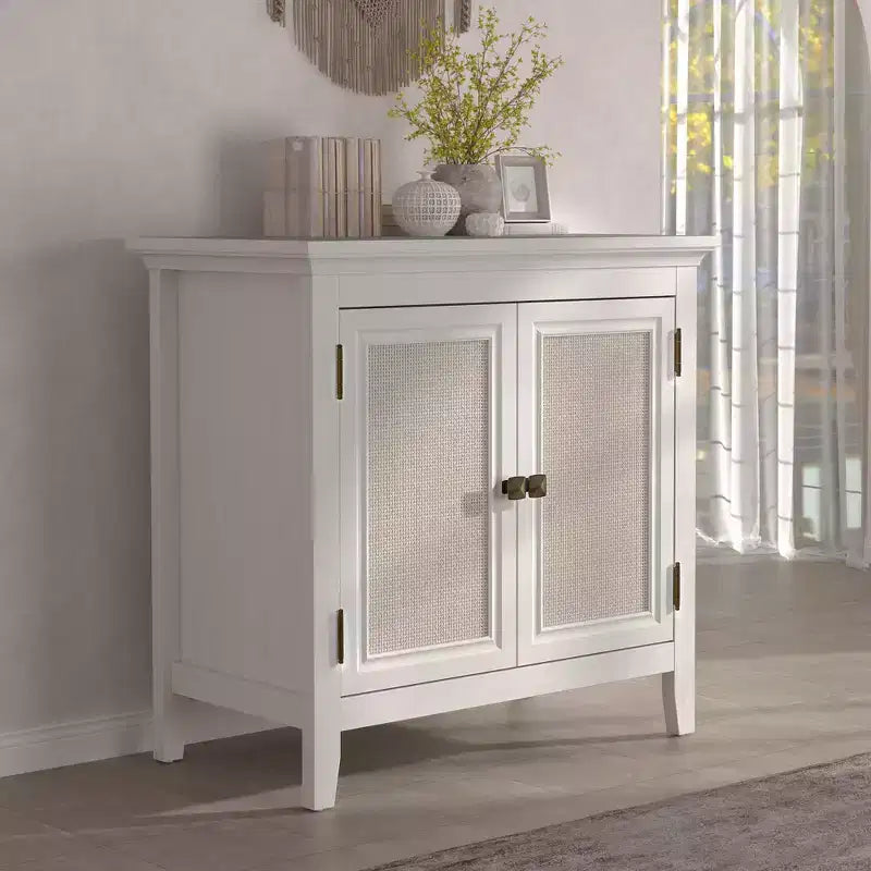 Farmhouse Storage Cabinet with Rattan Doors, Accent Buffet Sideboard with Adjustable Shelf