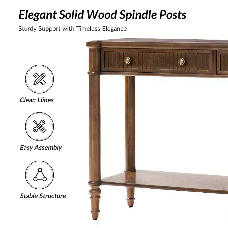 47.2" Walnut Console Table with 2 Fluted Drawers & Lower Shelf