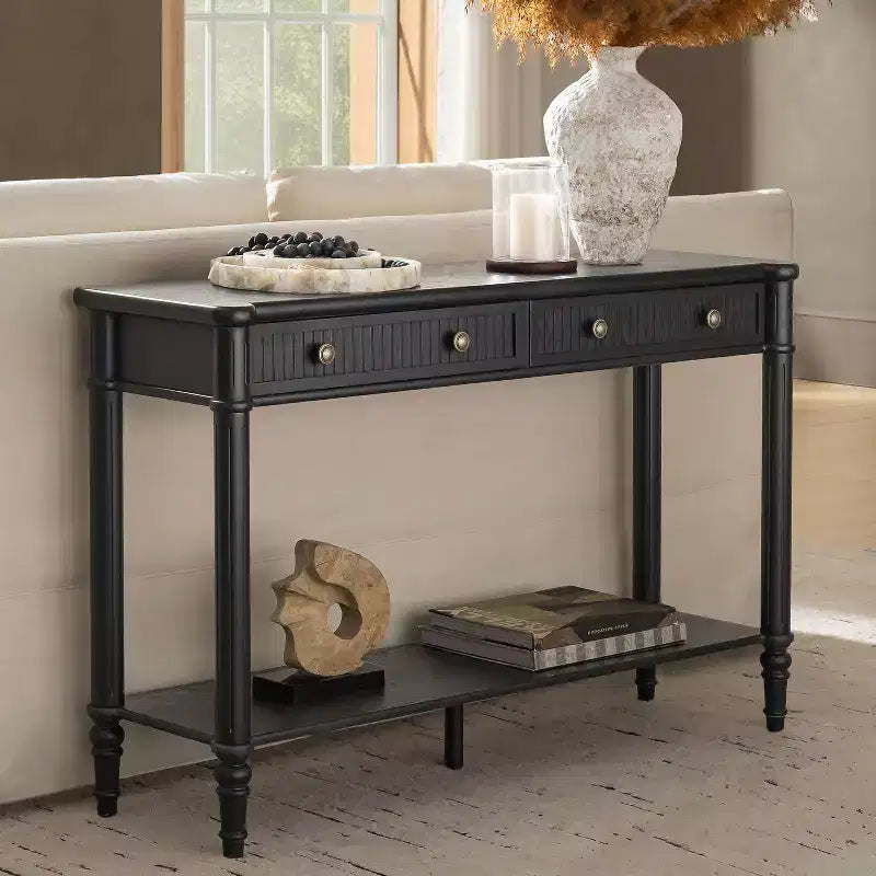 47.2" Walnut Console Table with 2 Fluted Drawers & Lower Shelf