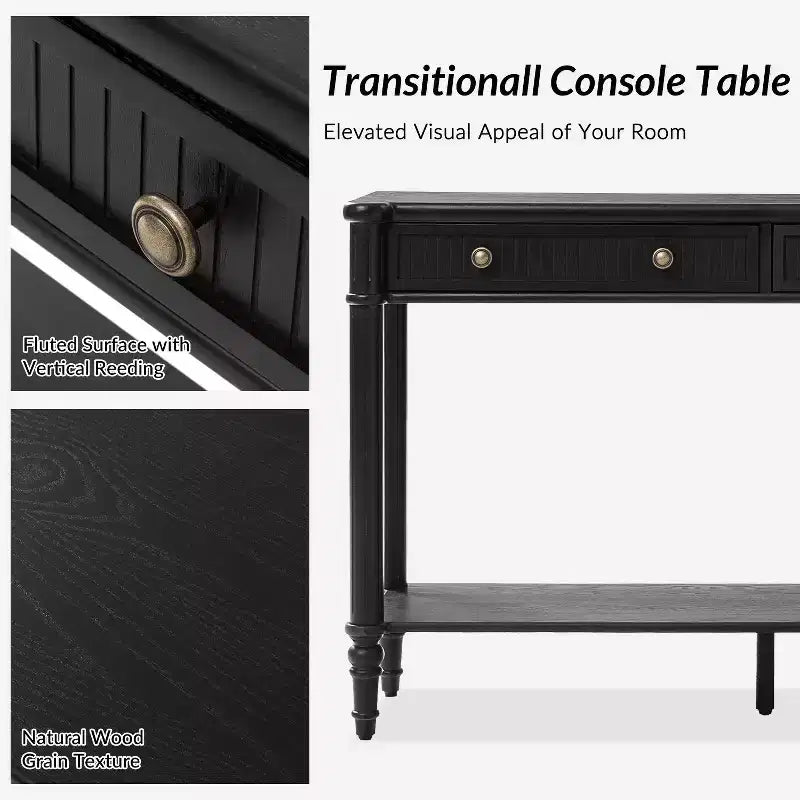 47.2" Walnut Console Table with 2 Fluted Drawers & Lower Shelf