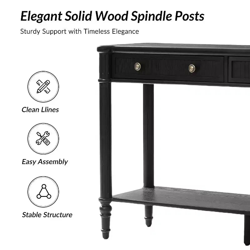 47.2" Walnut Console Table with 2 Fluted Drawers & Lower Shelf