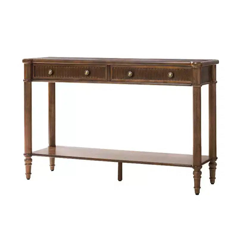 47.2" Walnut Console Table with 2 Fluted Drawers & Lower Shelf