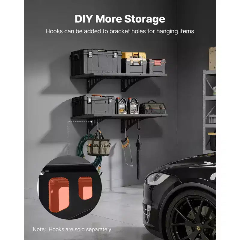 2-Tier Wall-Mounted Steel Garage Shelving, 2x3 ft, 560 lbs Capacity, Black