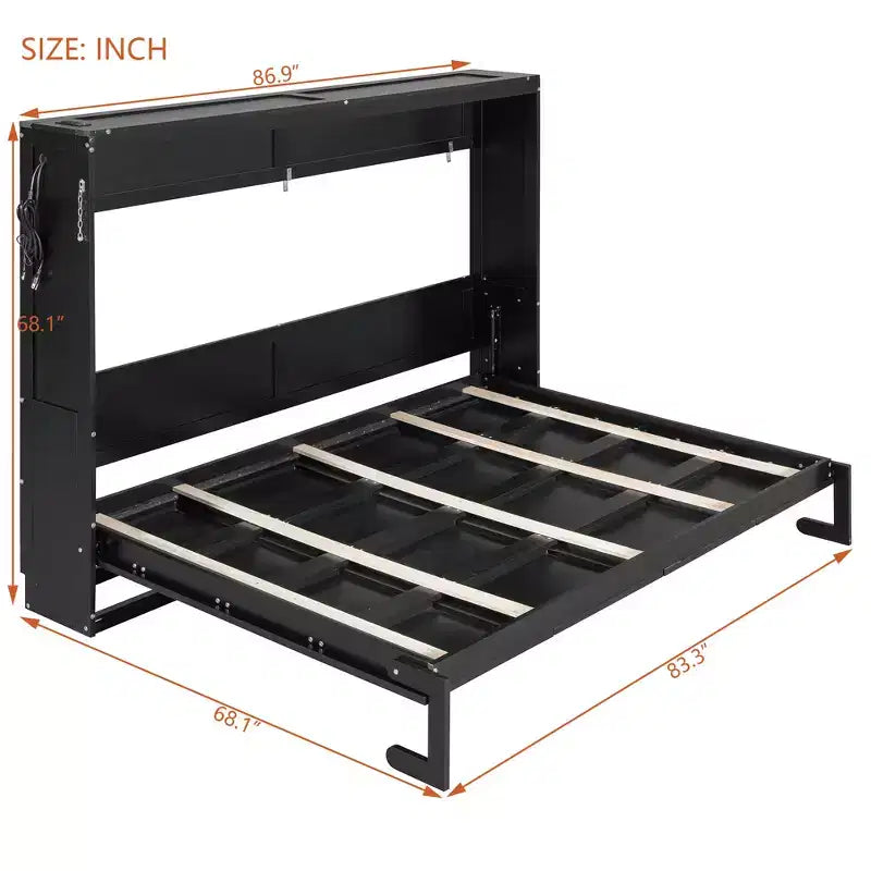 Modern Side-Folding Murphy Bed with Printed Panel, LED Lighting & USB Charging