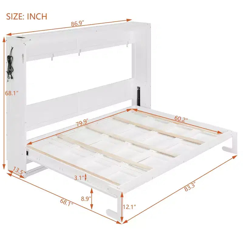 Modern Side-Folding Murphy Bed with Printed Panel, LED Lighting & USB Charging