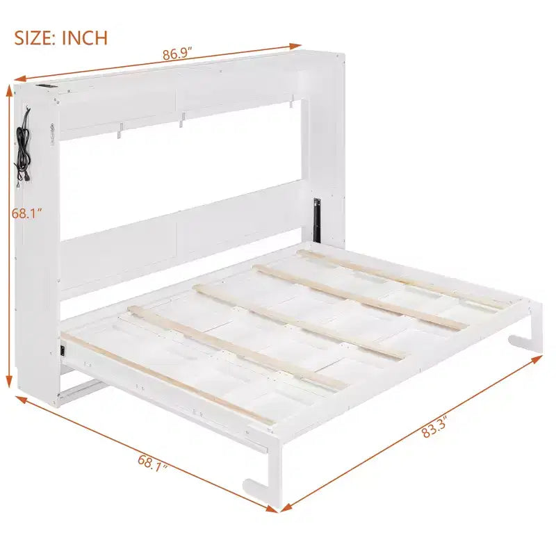 Modern Side-Folding Murphy Bed with Printed Panel, LED Lighting & USB Charging