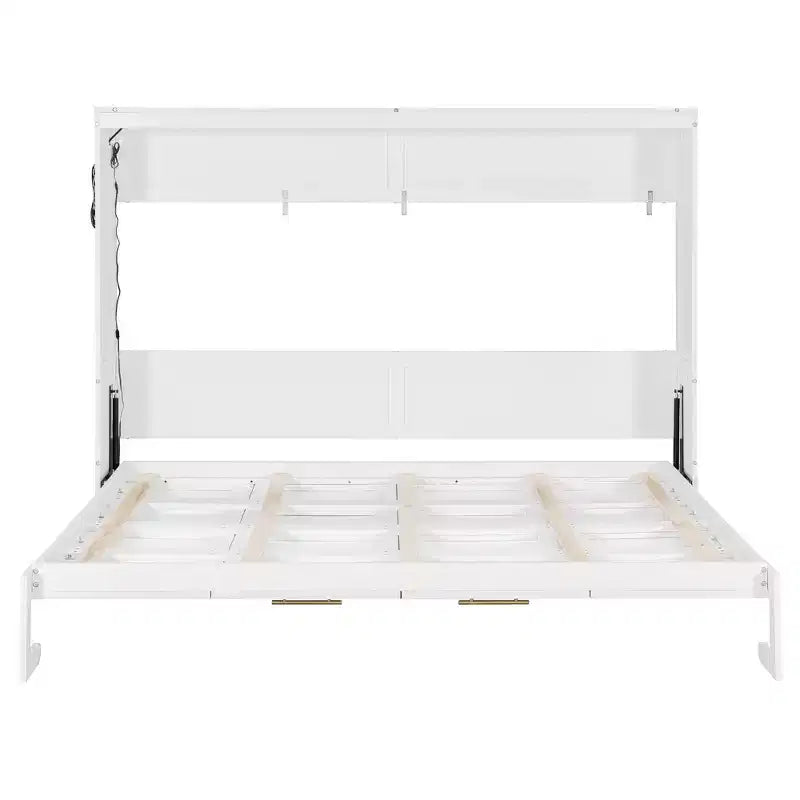 Modern Side-Folding Murphy Bed with Printed Panel, LED Lighting & USB Charging