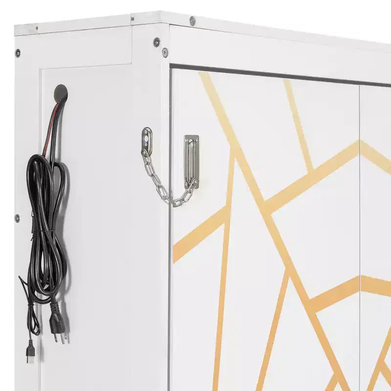 Modern Side-Folding Murphy Bed with Printed Panel, LED Lighting & USB Charging