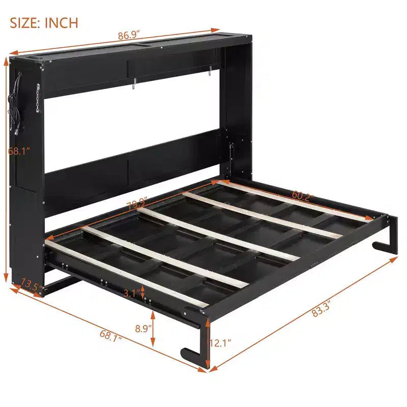 Modern Side-Folding Murphy Bed with Printed Panel, LED Lighting & USB Charging