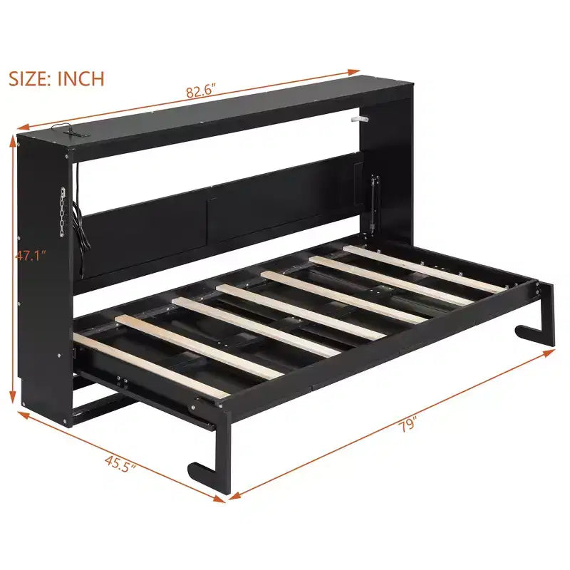 Modern Side-Folding Murphy Bed with Printed Panel, LED Lighting & USB Charging