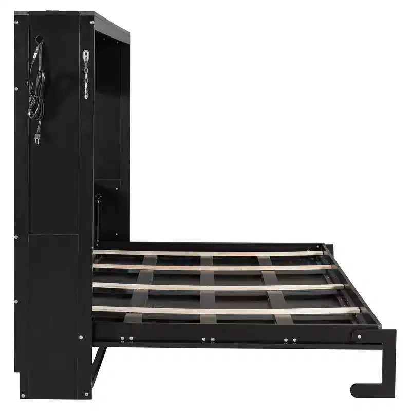 Modern Side-Folding Murphy Bed with Printed Panel, LED Lighting & USB Charging