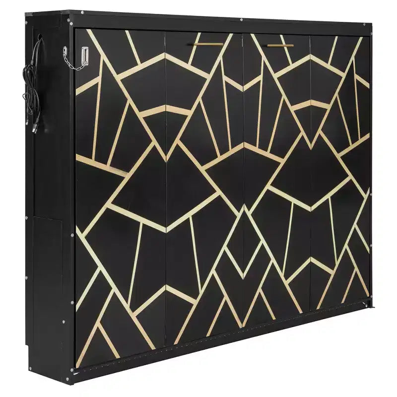 Modern Side-Folding Murphy Bed with Printed Panel, LED Lighting & USB Charging