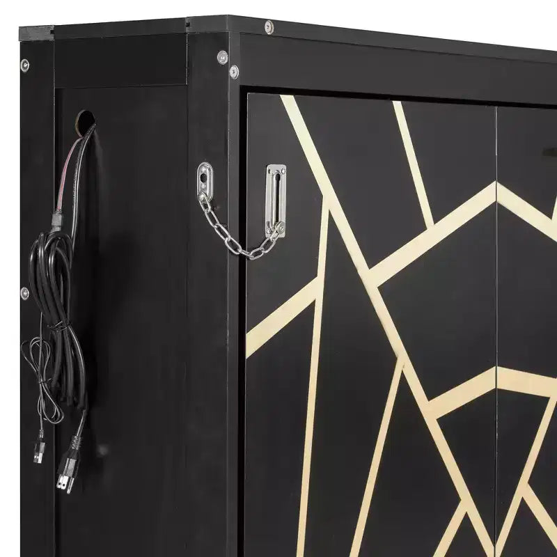 Modern Side-Folding Murphy Bed with Printed Panel, LED Lighting & USB Charging