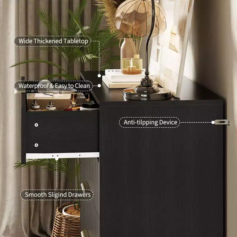 Fluted 5-Drawer Dresser, Wood Storage Chest & TV Stand with Metal Handles