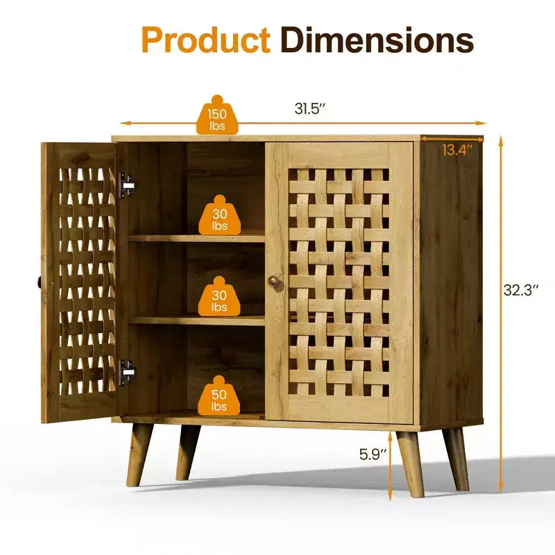 Accent Storage Cabinet with Woven Doors, Sideboard Buffet Cabinet with Shelves