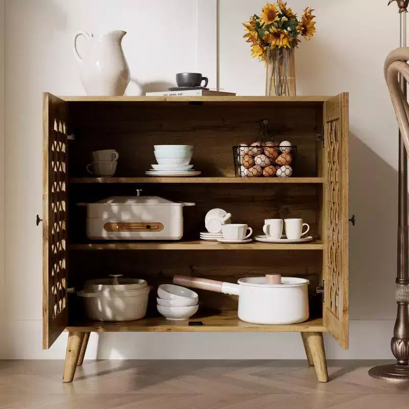 Accent Storage Cabinet with Woven Doors, Sideboard Buffet Cabinet with Shelves