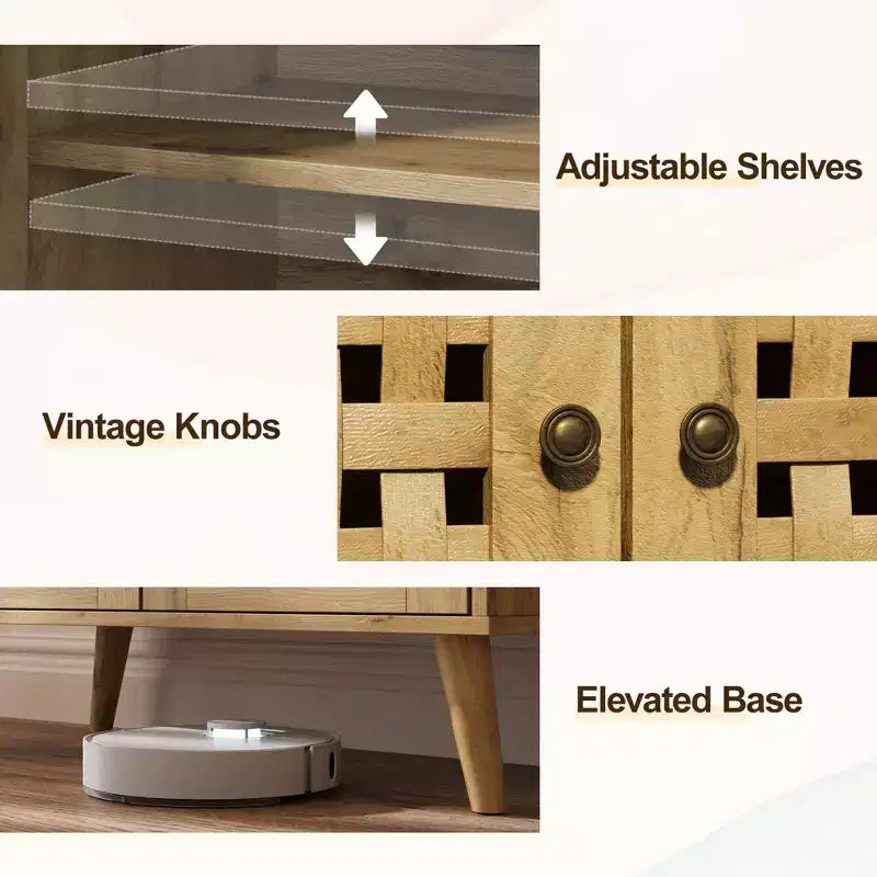 Accent Storage Cabinet with Woven Doors, Sideboard Buffet Cabinet with Shelves