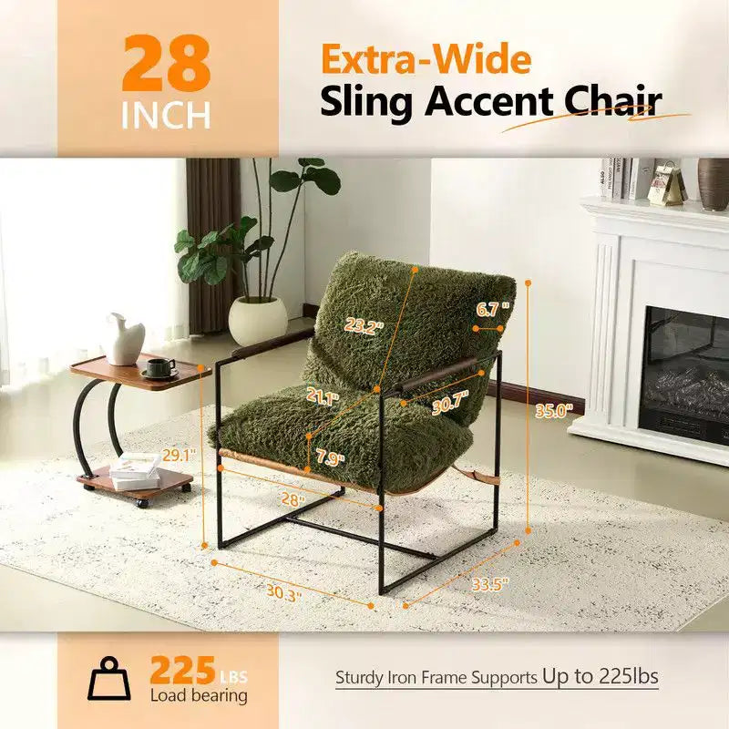 Plush Rabbit Fur Lazy Lounge Chair with Rubber Wood Arms & Iron Frame