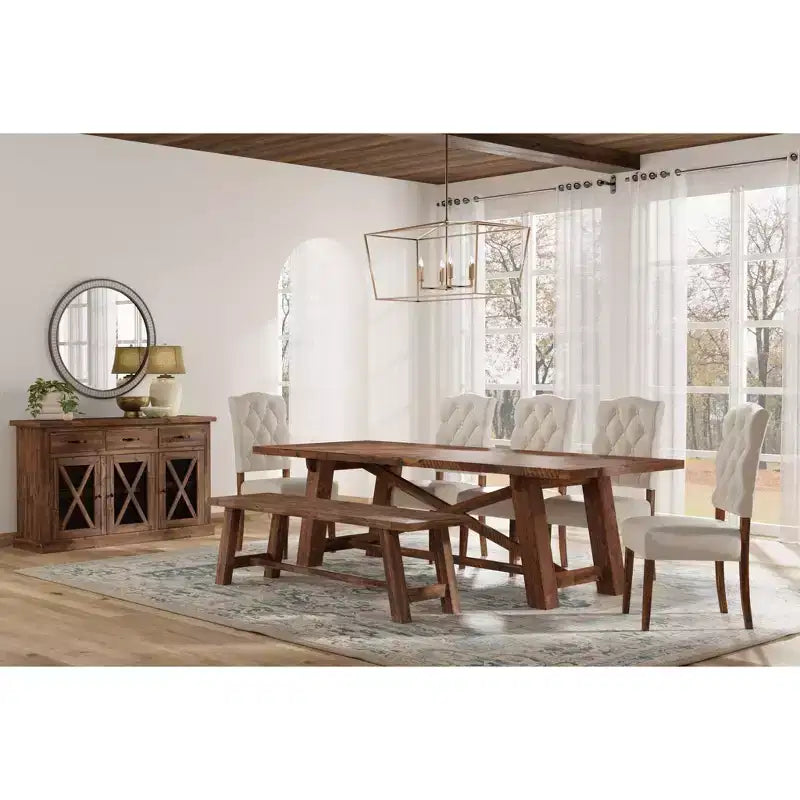 Acacia Wood Dining Bench, Medium Brown, 60"
