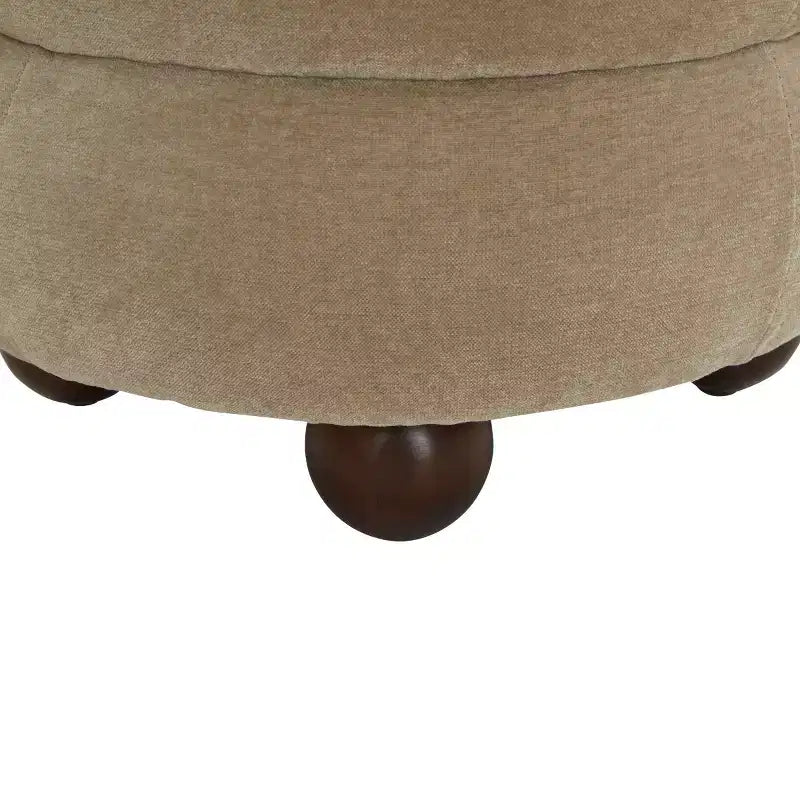 Round Channel-Tufted Velvet Ottoman, Light Brown & Walnut