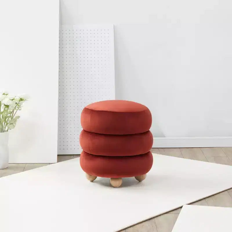 Round Channel-Tufted Velvet Ottoman, Light Brown & Walnut