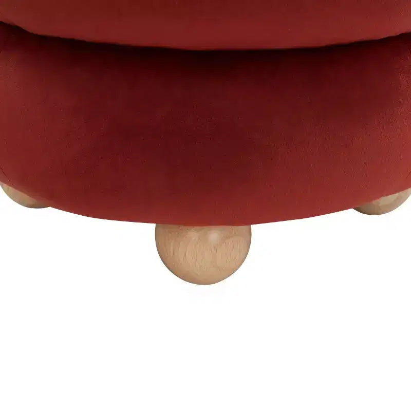 Round Channel-Tufted Velvet Ottoman, Light Brown & Walnut