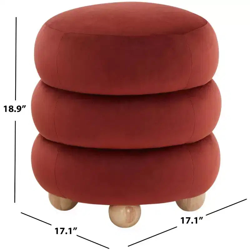 Round Channel-Tufted Velvet Ottoman, Light Brown & Walnut