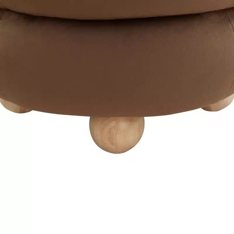 Round Channel-Tufted Velvet Ottoman, Light Brown & Walnut
