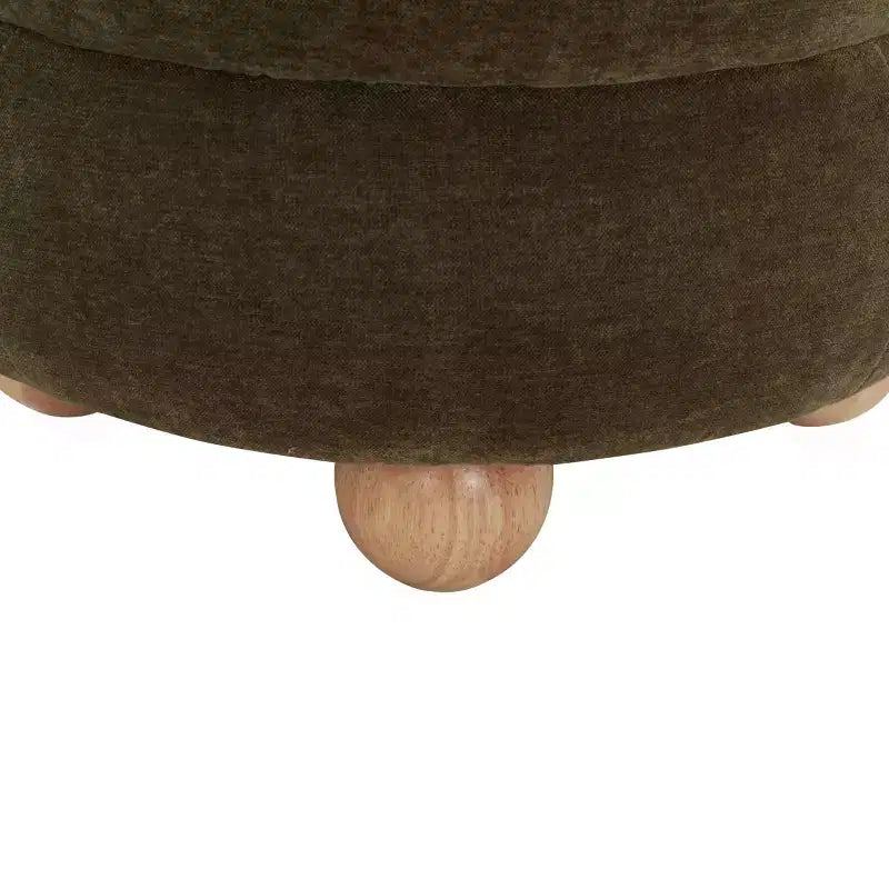 Round Channel-Tufted Velvet Ottoman, Light Brown & Walnut
