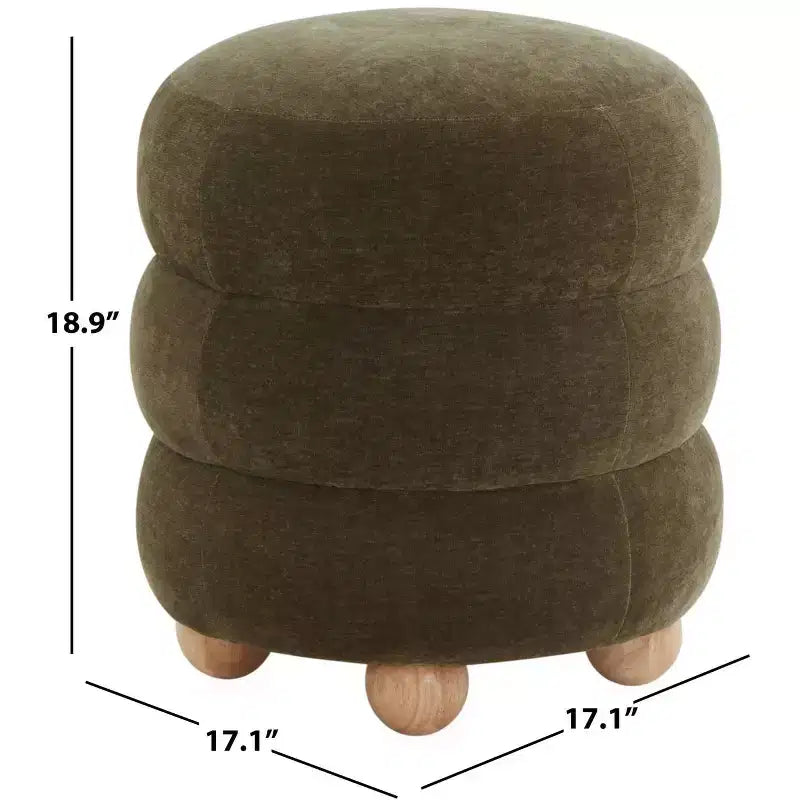 Round Channel-Tufted Velvet Ottoman, Light Brown & Walnut